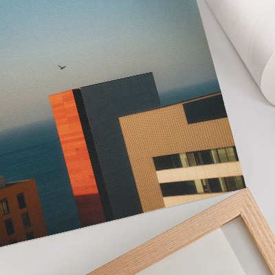 Poster decorativo Modernidade, mar, edifícios, pássaro, imensidão, céu