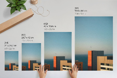 Poster decorativo Modernidade, mar, edifícios, pássaro, imensidão, céu