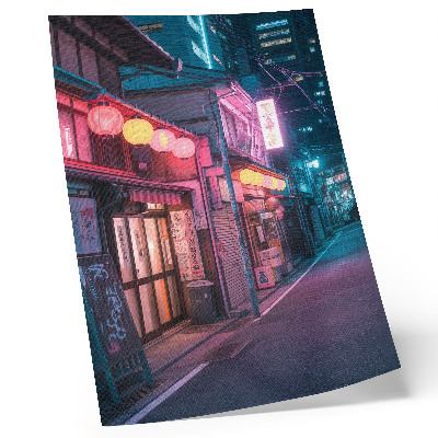 Poster para cozinha Lanternas de néon iluminam as charmosas ruas da cidade à noite.