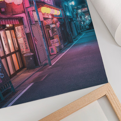 Poster para cozinha Lanternas de néon iluminam as charmosas ruas da cidade à noite.
