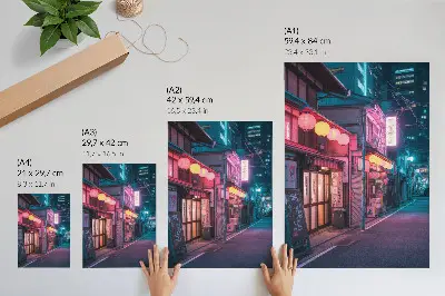Poster para cozinha com lanternas de néon iluminando as charmosas ruas da cidade à noite