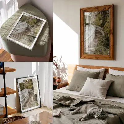Poster decorativo balaustrada elegante com estética de tranquilidade verde