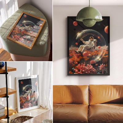Poster para cozinha Astronauta, espaço, plantas coloridas, cosmos