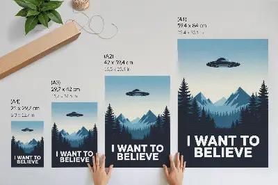 Impressão em tela estilo moderno com paisagem misteriosa de OVNIs, floresta e montanhas