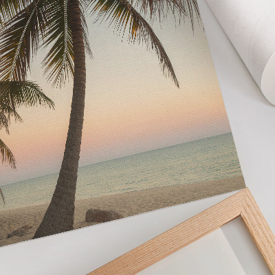 Arte de parede Palmeiras, mar, pôr do sol em tons pastel, exótico