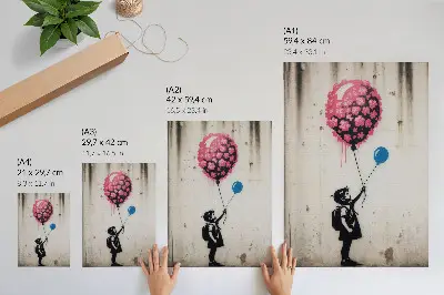 Poster para cozinha criança com balões em fundo áspero