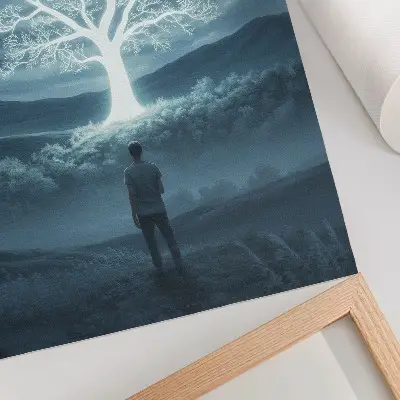 Impressão em tela uma árvore mágica em contraste com paisagem noturna
