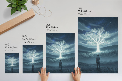 Impressão em tela Uma árvore mágica em contraste com uma paisagem noturna.