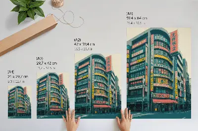 Poster decorativo de inscrições coloridas em edifícios modernistas
