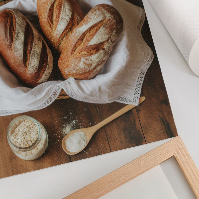 Impressão em tela Balança para cesta de pão, farinha, superfície de madeira