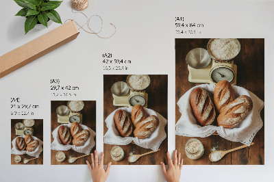 Impressão em tela Balança para cesta de pão, farinha, superfície de madeira