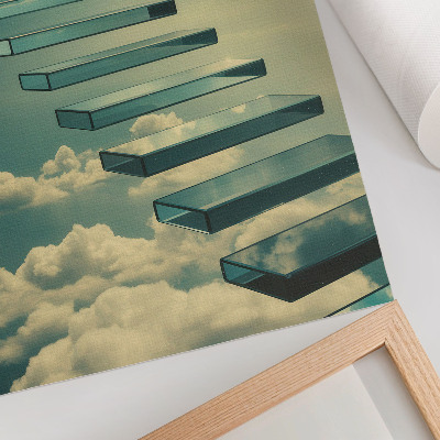 Arte de parede Escadas de vidro nas nuvens, céu turquesa