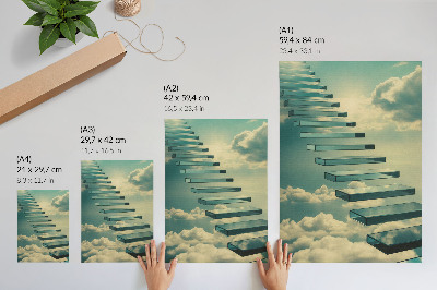 Arte de parede Escadas de vidro nas nuvens, céu turquesa