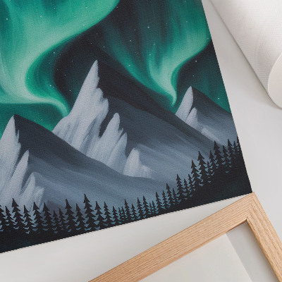 Impressão em tela A aurora boreal sobre as montanhas em uma noite mágica.