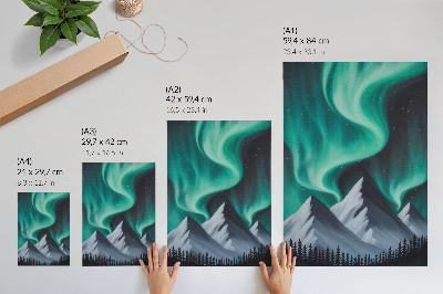 Impressão em tela A aurora boreal sobre as montanhas em uma noite mágica.