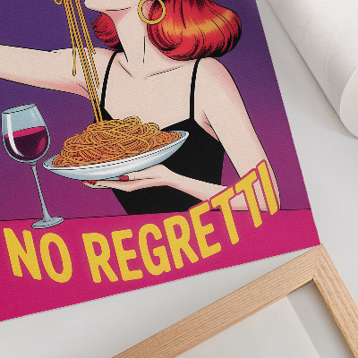 Arte de parede Mulher colorida comendo espaguete com vinho