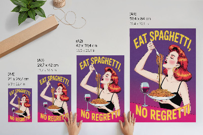 Arte de parede Mulher colorida comendo espaguete com vinho