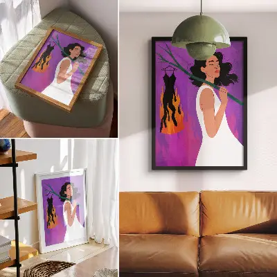 Poster para cozinha com harmonia de cores, figura em movimento e aura extraordinária