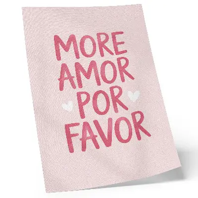 Poster para cozinha com texto alegre e letras em formato de coração vermelho