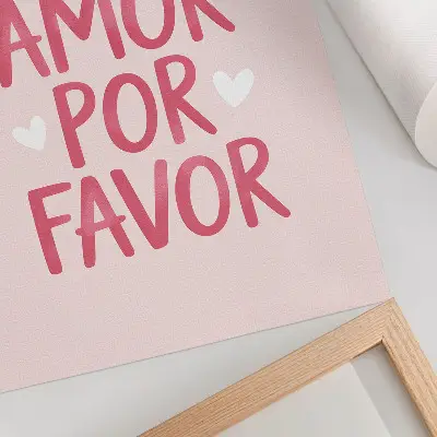 Poster para cozinha com texto alegre e letras em formato de coração vermelho