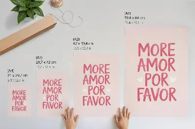 Poster para cozinha com texto alegre e letras em formato de coração vermelho
