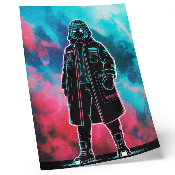 Poster decorativo Uma figura futurista contra o céu em cores vibrantes.