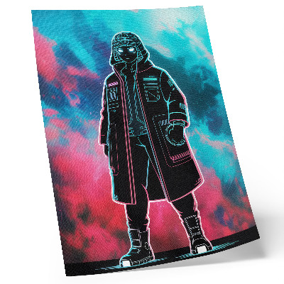 Poster decorativo Uma figura futurista contra o céu em cores vibrantes.