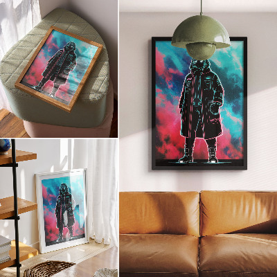 Poster decorativo Uma figura futurista contra o céu em cores vibrantes.