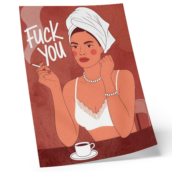 Impressão em tela Retrato elegante, em vermelho e branco, de uma mulher bem-humorada.