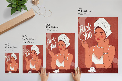 Impressão em tela Retrato elegante, em vermelho e branco, de uma mulher bem-humorada.