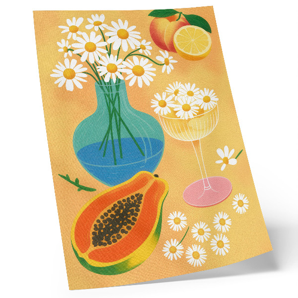 Arte de parede Frutas suculentas e margaridas coloridas em estilo ilustrativo