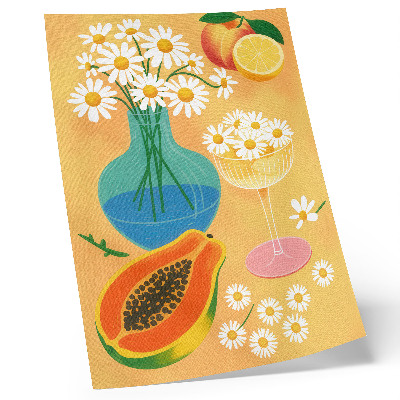 Arte de parede Frutas suculentas e margaridas coloridas em estilo ilustrativo