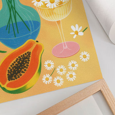 Arte de parede Frutas suculentas e margaridas coloridas em estilo ilustrativo