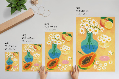 Arte de parede Frutas suculentas e margaridas coloridas em estilo ilustrativo