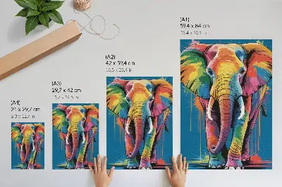 Poster para cozinha elefante colorido com cores intensas e contrastantes