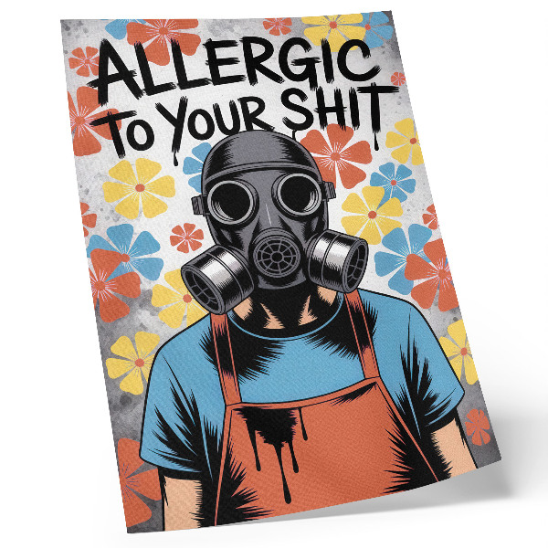 Poster decorativo Personagem em estilo de história em quadrinhos, usando máscara e com flores coloridas.
