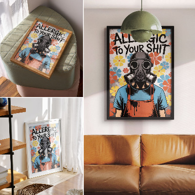 Poster decorativo Personagem em estilo de história em quadrinhos, usando máscara e com flores coloridas.