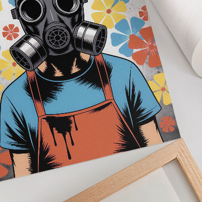 Poster decorativo Personagem em estilo de história em quadrinhos, usando máscara e com flores coloridas.