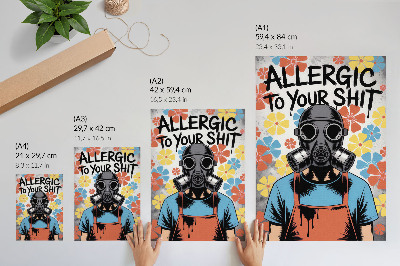 Poster decorativo Personagem em estilo de história em quadrinhos, usando máscara e com flores coloridas.