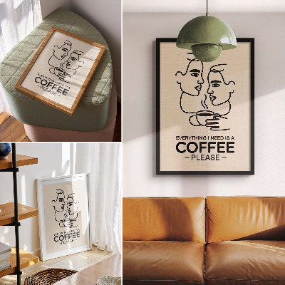 Impressão em tela Contornos faciais minimalistas e xícara de café