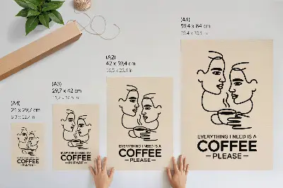Impressão em tela de contornos faciais minimalistas e xícara de café impressão em tela