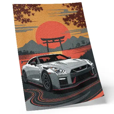 Arte de parede quadro com um carro em uma paisagem japonesa harmoniosa