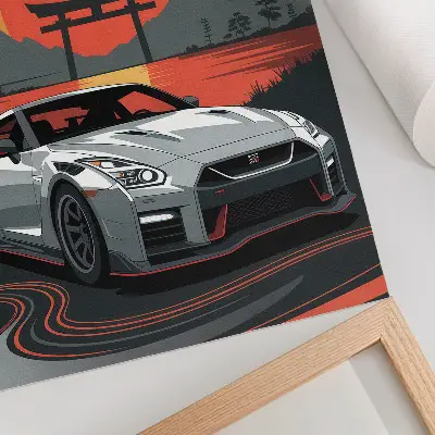 Arte de parede quadro com um carro em uma paisagem japonesa harmoniosa
