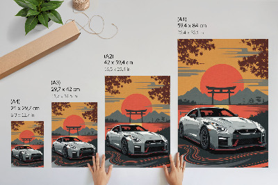 Arte de parede Um carro em uma paisagem japonesa harmoniosa.