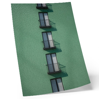 Impressão em tela fachada verde, janelas, varandas, sombras, moderno