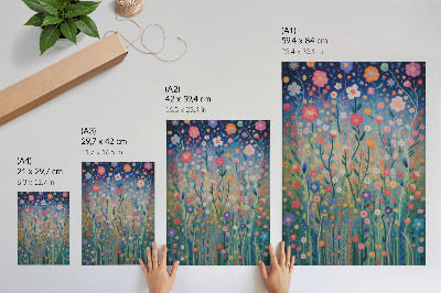 Poster decorativo Lindas flores contra o céu estrelado