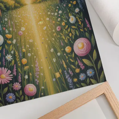 Pôster decorativo caminho na floresta com flores sob a luz do sol