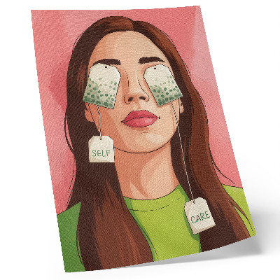 Arte de parede Fundo colorido com detalhes em verde e uma figura com chá.