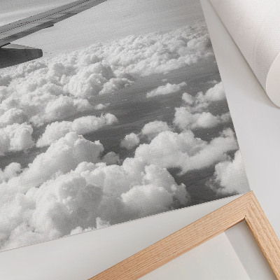 Poster decorativo Asa de avião acima das nuvens em estilo preto e branco
