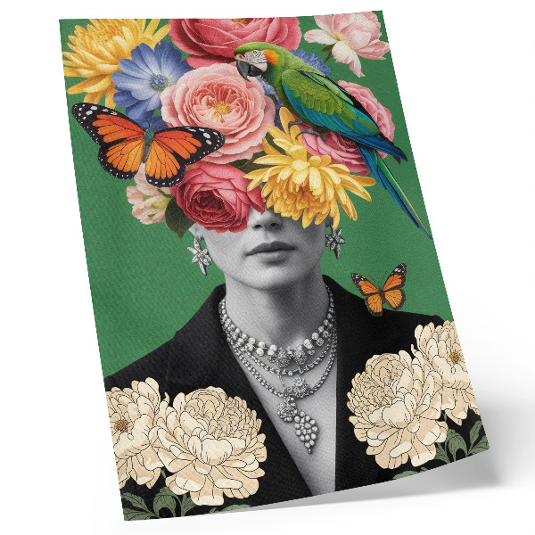 Impressão em tela Flores, pássaros, borboletas, figuras elegantes, surrealismo
